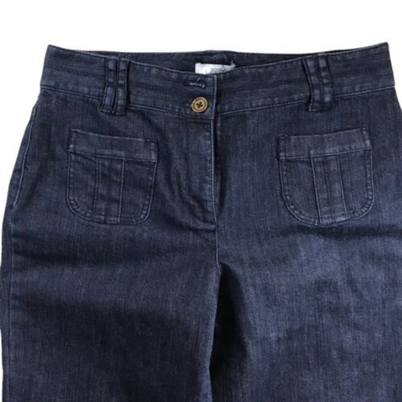 Ann Taylor LOFT Dark Wash Denim 70s Inspired Front Pocket Wide Leg Jeans Size 10 - Picture 3 of 7